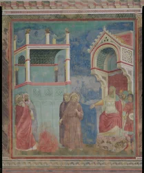 Die Feuerprobe, der heilige Franziskus bietet an, durch das Feuer zu gehen, um den Sultan von Ägypten im Jahr 1219 zu bekehren, 1296-97